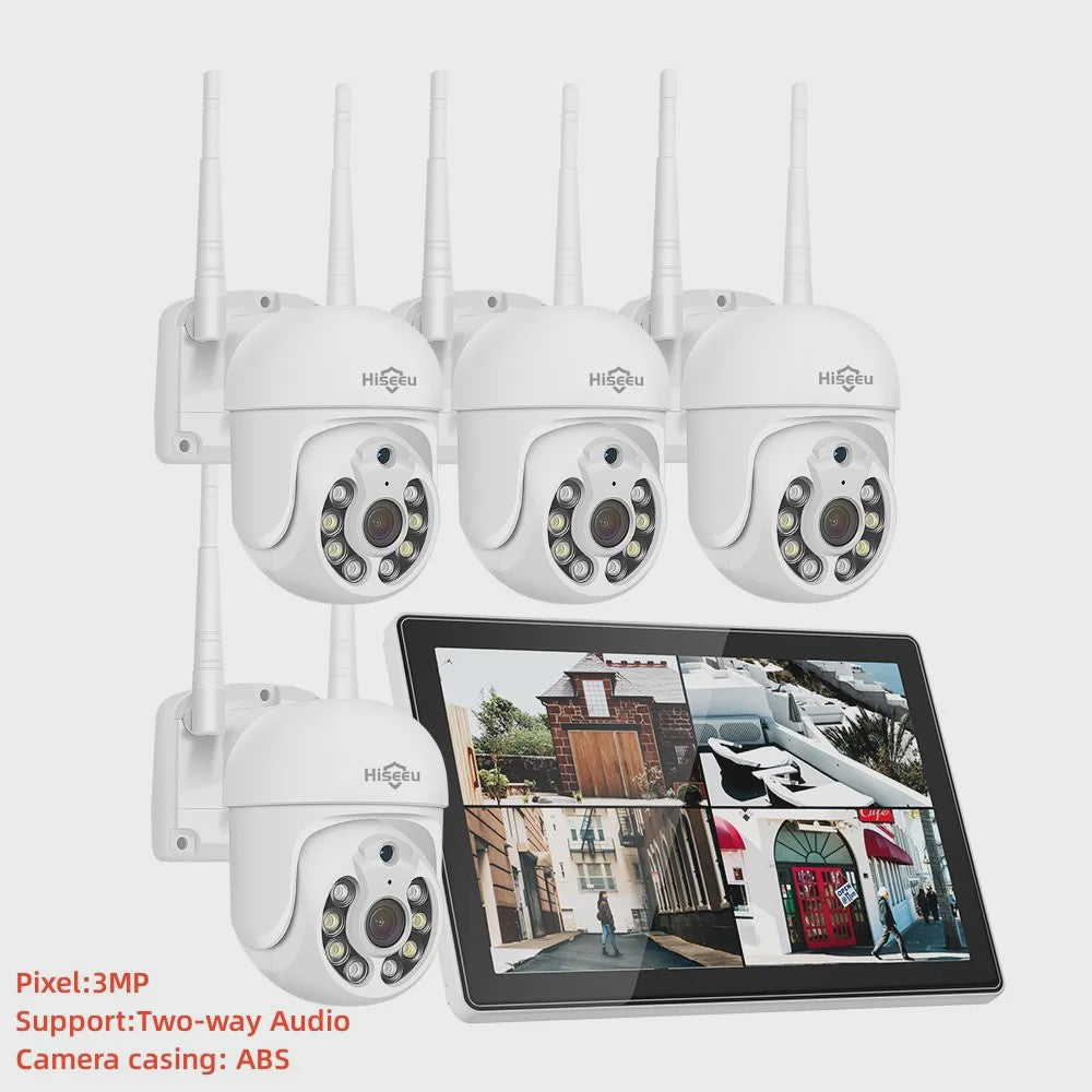 Hiseeu Draadloze Beveiligingscamera Kit met 10.1" Monitor - 3/5MP Outdoor IP Camera Systeem