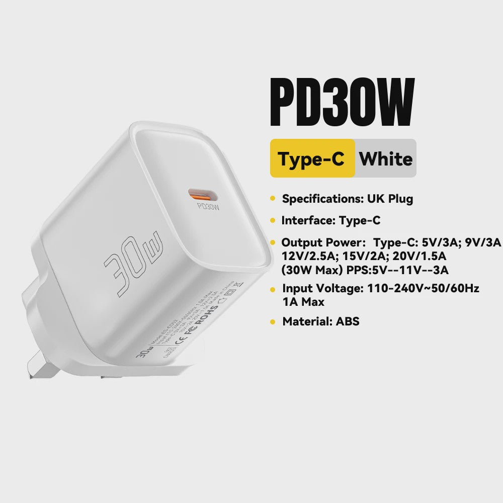 Essager Mini 30W Snellader Type C PD QC3.0 voor iPhone, Samsung, iPad