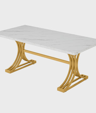 Moderne Marmerlook Eettafel voor 4-6 Personen - Stijlvol Wit Design (160cm)