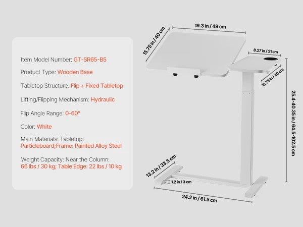 Verstelbare Bedtafel met Wieltjes - Laptop Bureau voor Thuiswerken en Studeren