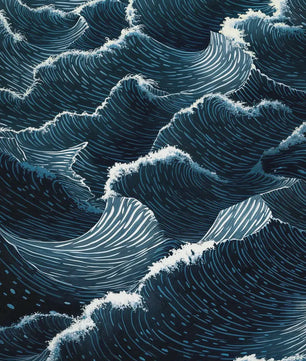 Abstracte Blauwe Golven Canvas Poster - Japandi Zen Stijl Wanddecoratie