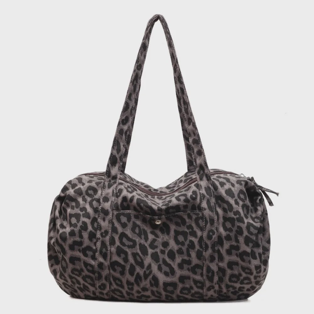 Ruime Canvas Schoudertas met Luipaardprint - Stijlvolle Tote Bag voor Dames