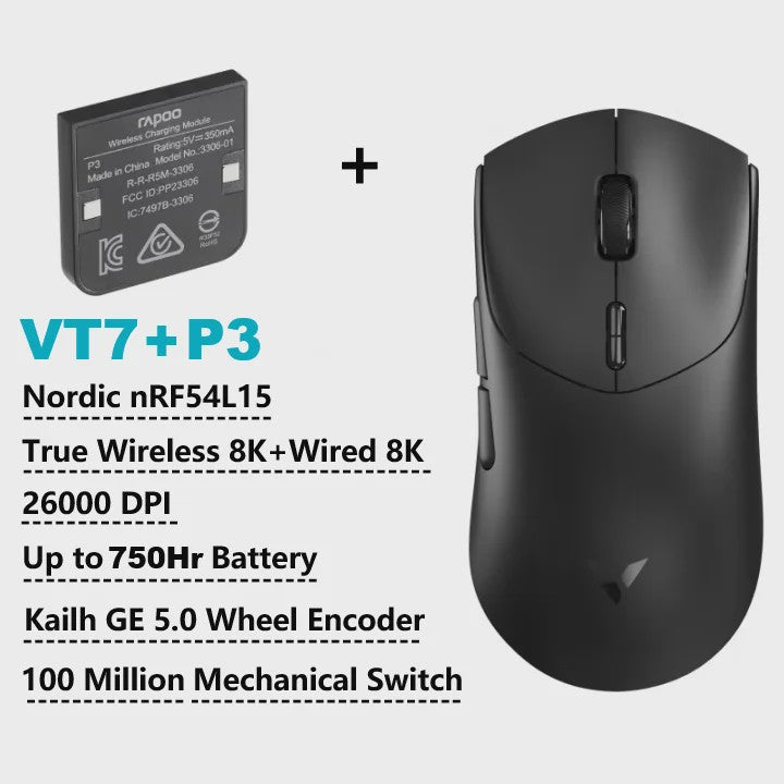 Rapoo VT7 MAX Draadloze Gaming Muis: 8K Polling Rate, Ultralicht & 750u Batterij