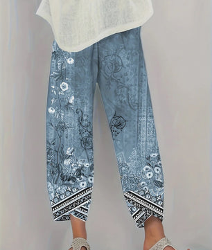 Plus Size Wijde Leg Broek Dames met Bloemenprint