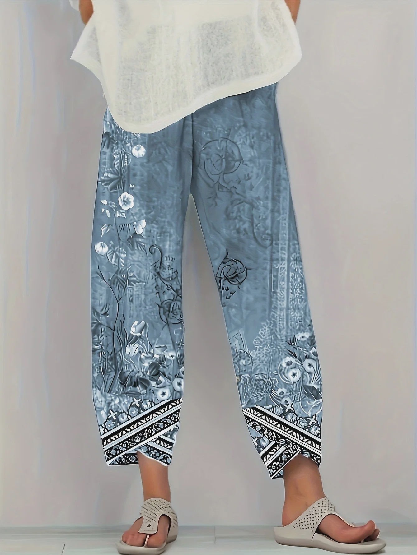Plus Size Wijde Leg Broek Dames met Bloemenprint