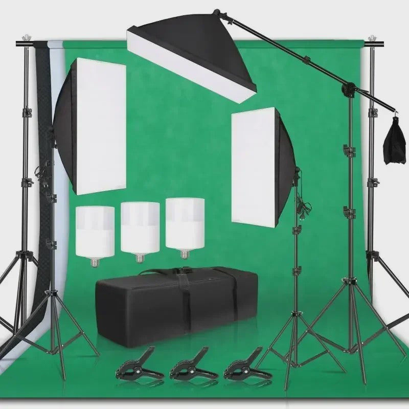 Professionele Fotostudio Verlichtingskit met Achtergronden, Softboxen, Paraplu's en Reflectoren