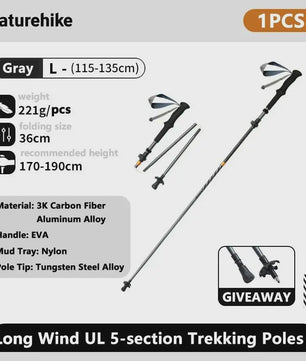 Naturehike Ultralichte Carbon Fiber Trekkingstokken - Opvouwbaar & Snel Sluitend