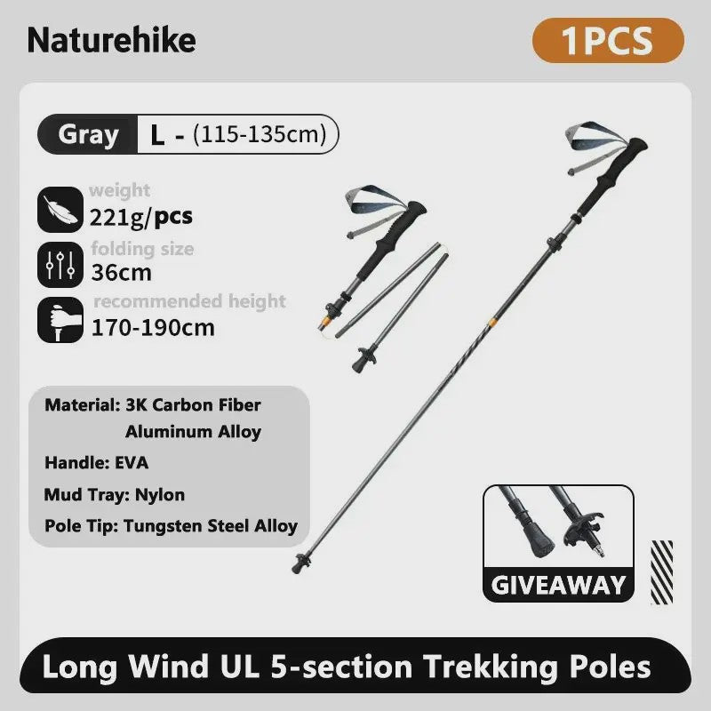 Naturehike Ultralichte Carbon Fiber Trekkingstokken - Opvouwbaar & Snel Sluitend