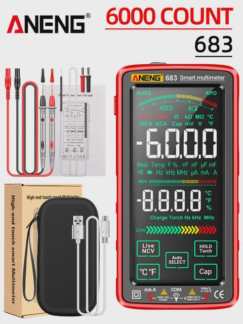 ANENG 683 Slimme Touchscreen Multimeter - Oplaadbaar, 6000 Counts, AC/DC