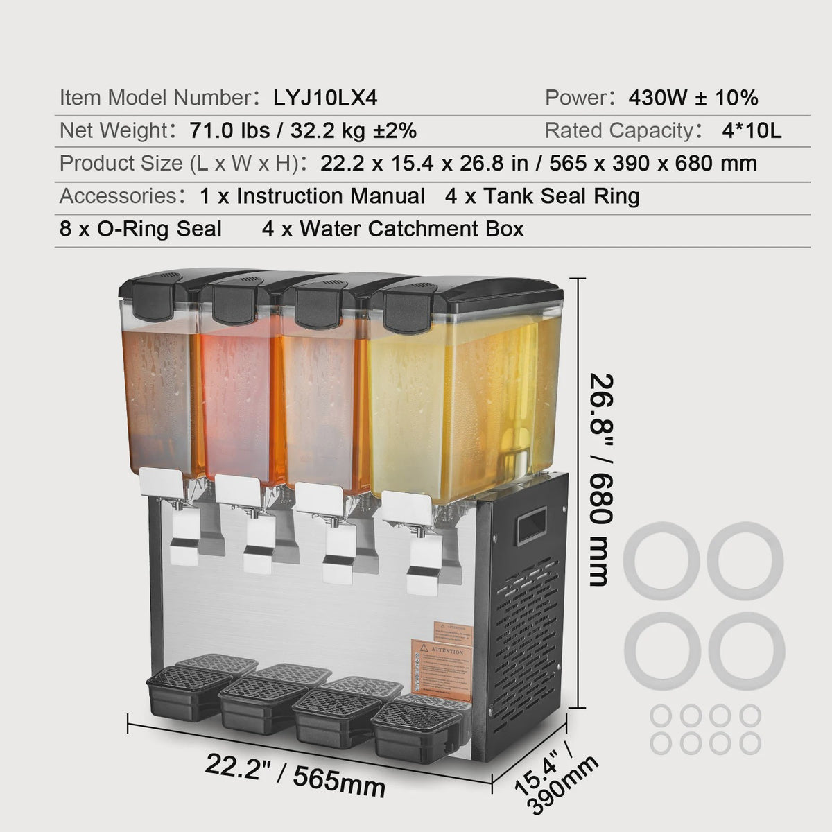 Professionele Drankdispenser 3 Tanks - 10-18L per Tank - 370W RVS