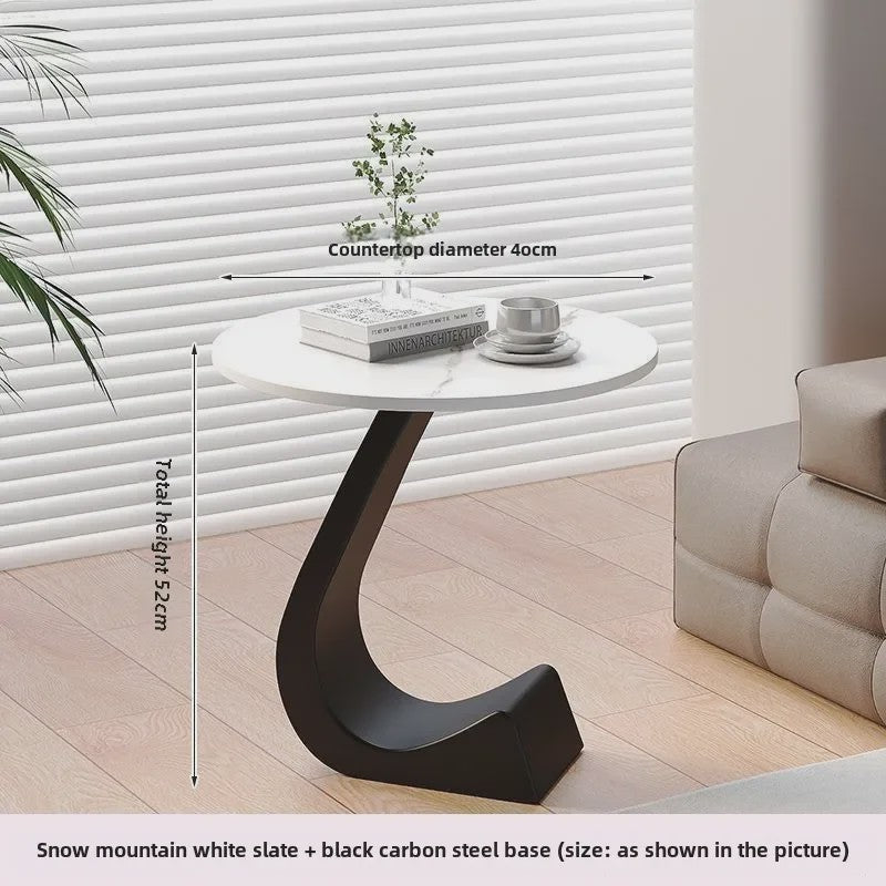 Luxe Ronde Bijzettafel met Rock Slab Look - Modern Design voor Woonkamer & Slaapkamer