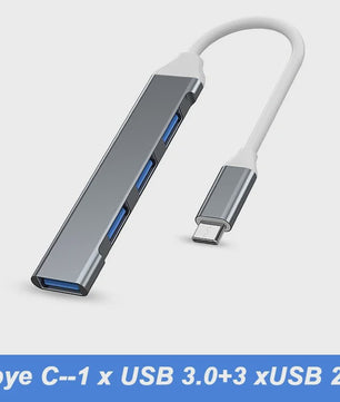 4-Poorts USB 3.0 Hub met Type-C Connector - Uitbreidingsadapter voor Laptop & Smartphone