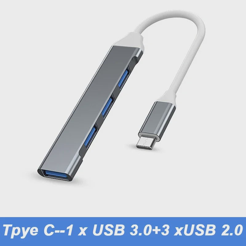4-Poorts USB 3.0 Hub met Type-C Connector - Uitbreidingsadapter voor Laptop & Smartphone