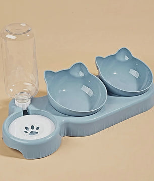 3-in-1 Kattenvoerbak met Waterdispenser en Nekbescherming - Schuin Ontwerp