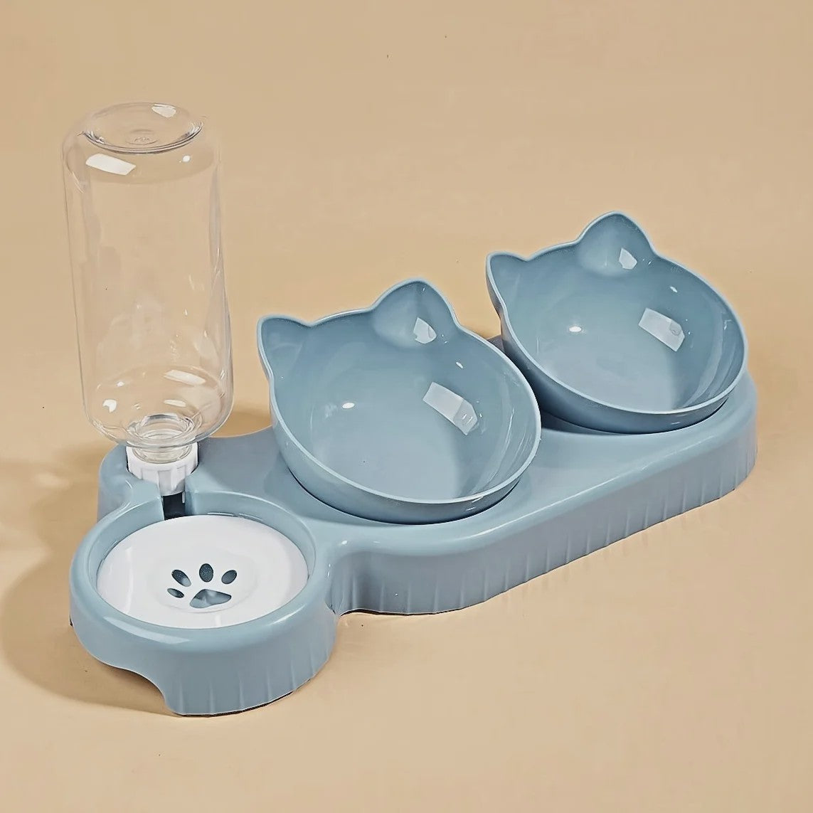 3-in-1 Kattenvoerbak met Waterdispenser en Nekbescherming - Schuin Ontwerp
