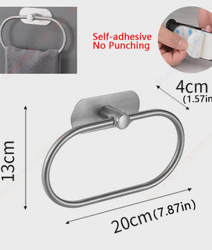 Set Badkamer Accessoires: Handdoekrek, Toiletrolhouder, Haak & Ring - Zwart