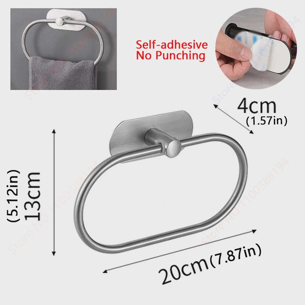 Set Badkamer Accessoires: Handdoekrek, Toiletrolhouder, Haak & Ring - Zwart