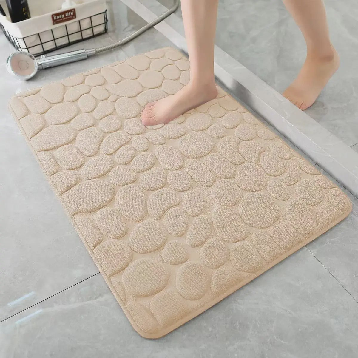 Antislip Badmat met 3D Steen Design - Absorberend & Sneldrogend
