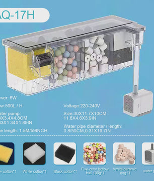 Transparante Acryl Hangfilter met Meerfasen Filtratie & Waterval Uitlaat - Compact & Ruimtebesparend