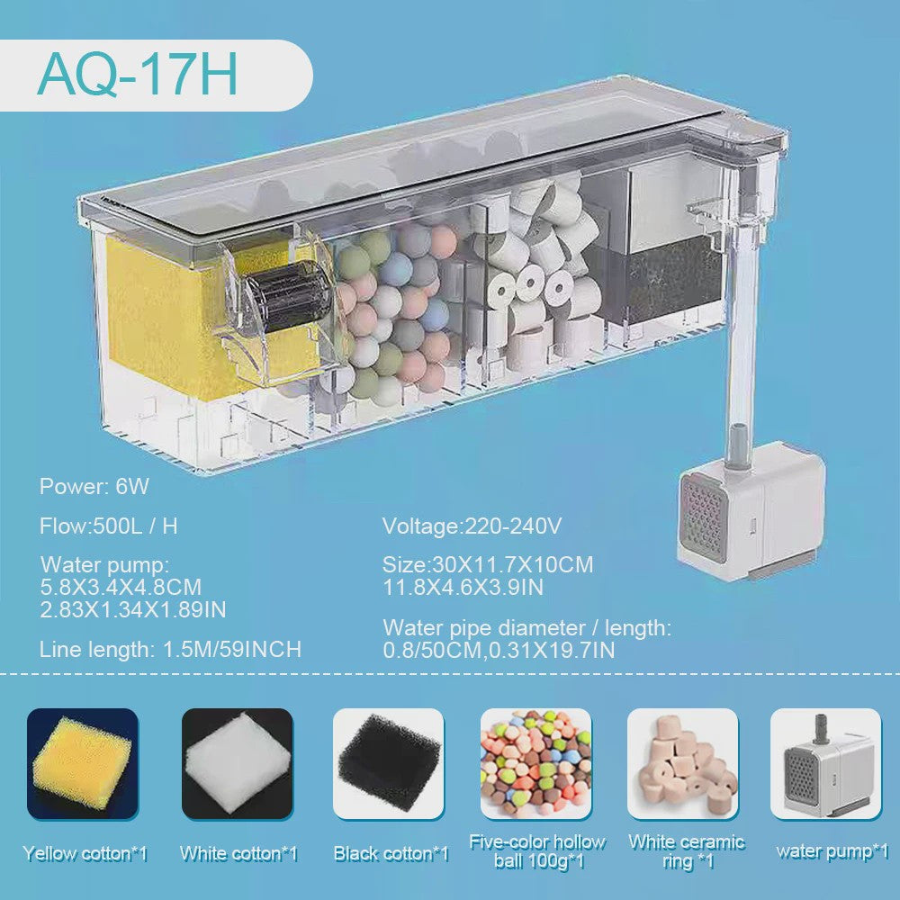 Transparante Acryl Hangfilter met Meerfasen Filtratie & Waterval Uitlaat - Compact & Ruimtebesparend