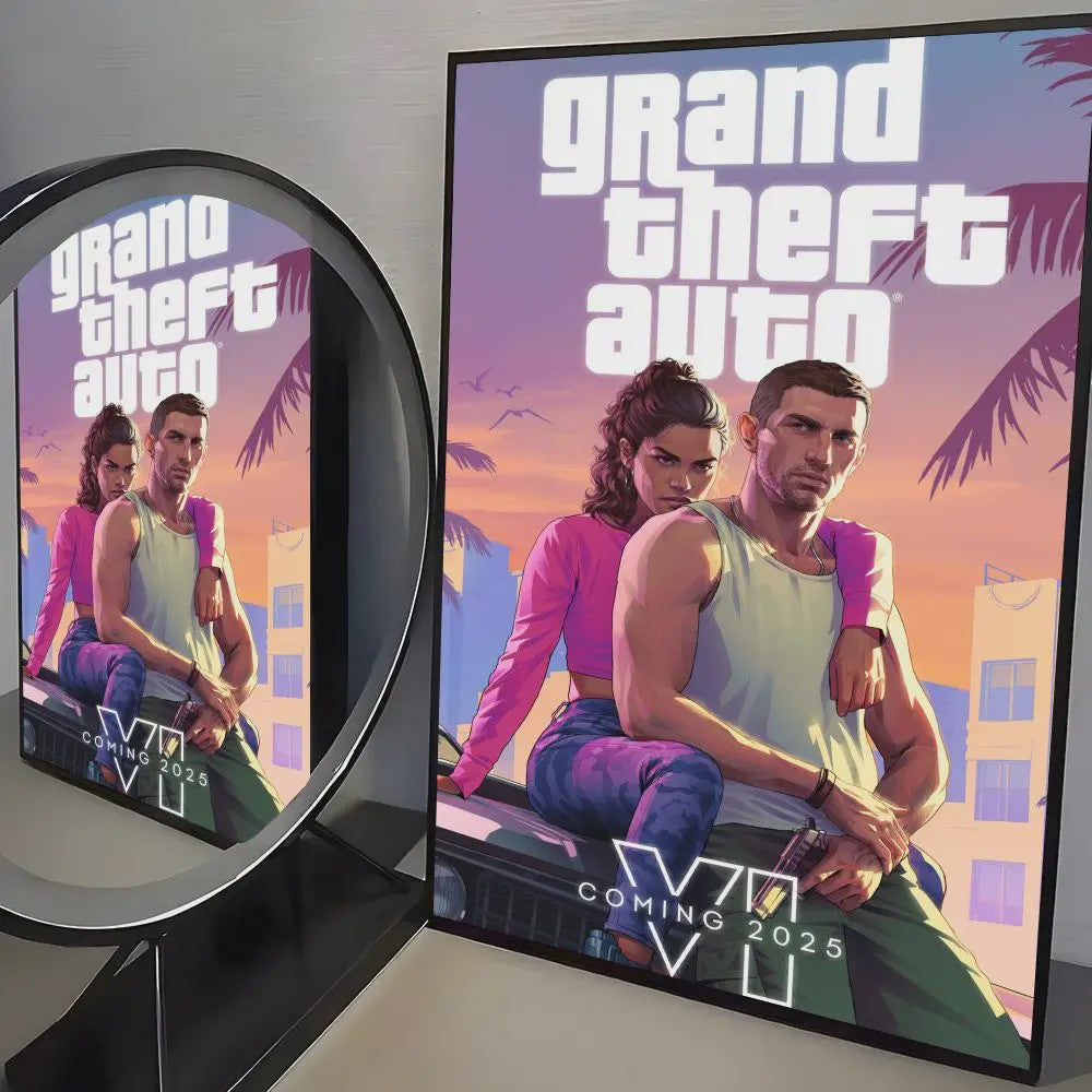 Grand Theft Auto GTA 6 Game Poster - Zelfklevend, Waterdicht & Frameloos