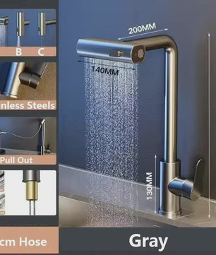 Grijze/Zilveren Uittrekbare Keukenkraan met Flexibele Douchemodus en Warm/Koud Water - Dekmontage