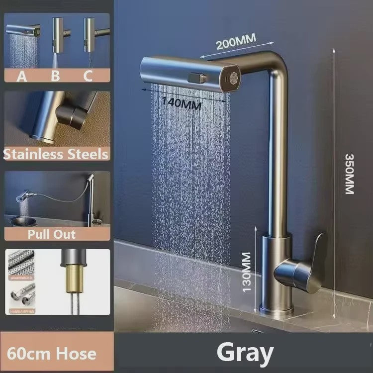Grijze/Zilveren Uittrekbare Keukenkraan met Flexibele Douchemodus en Warm/Koud Water - Dekmontage
