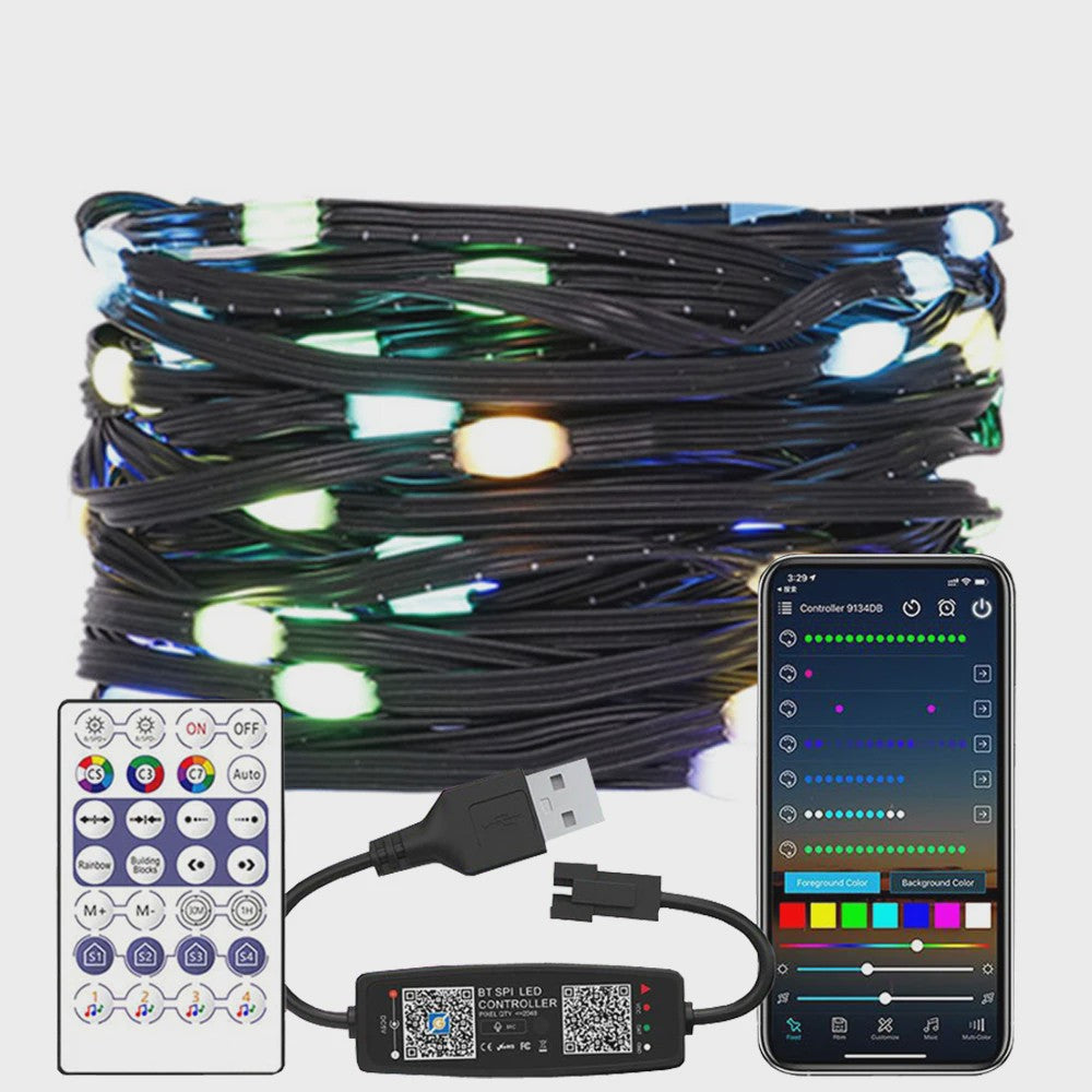 WS2812B Adressable RGB LED Stringverlichting met USB Controller - Waterdicht & App Bedienbaar