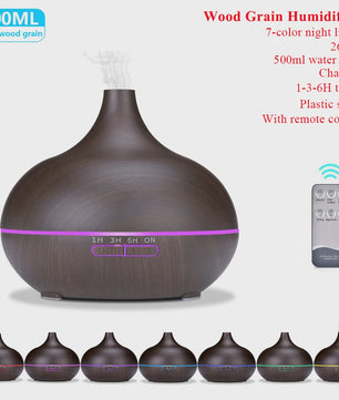 Aroma Diffuser met Houtnerf Design, 7 Kleuren LED en Afstandsbediening