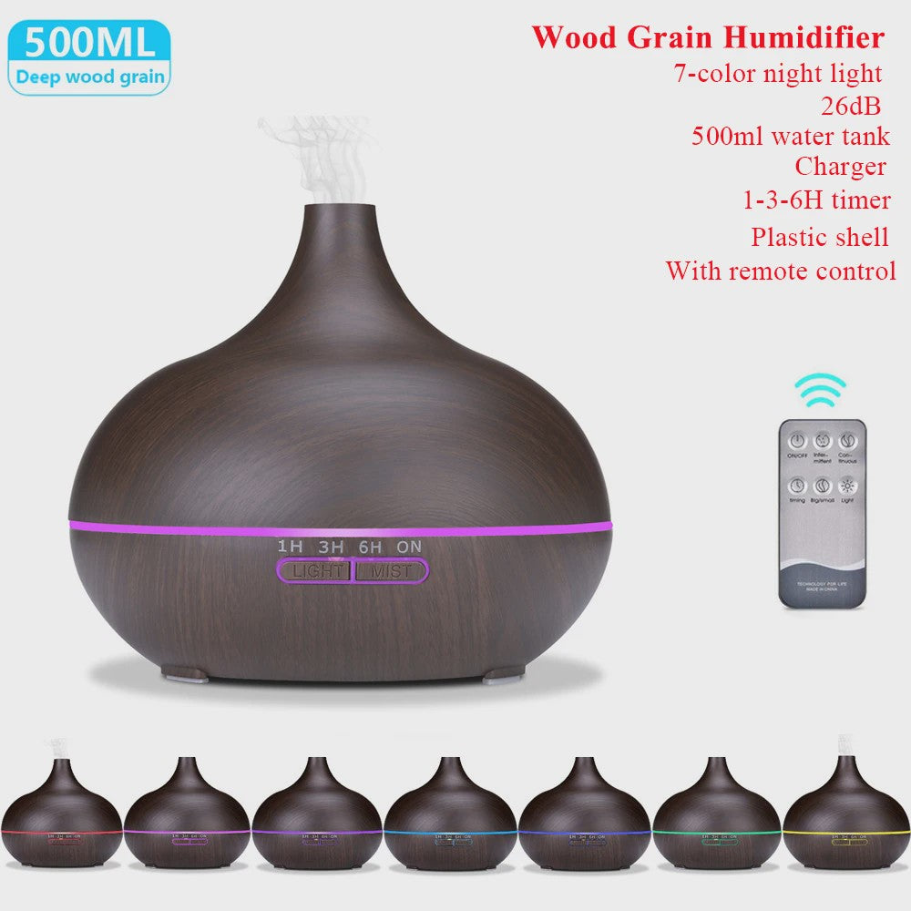 Aroma Diffuser met Houtnerf Design, 7 Kleuren LED en Afstandsbediening