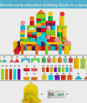Houten Blokken Speelgoed - 100 Stuks Gekleurde Bouwblokken voor Vroege Educatie en Cognitieve Ontwikkeling