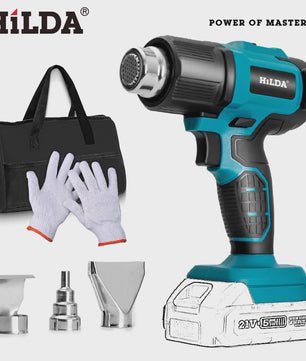 HILDA 21V Draadloze Hete Lucht Föhn - Oplaadbaar, Compatibel met Makita Batterij, Inclusief Mondstukken