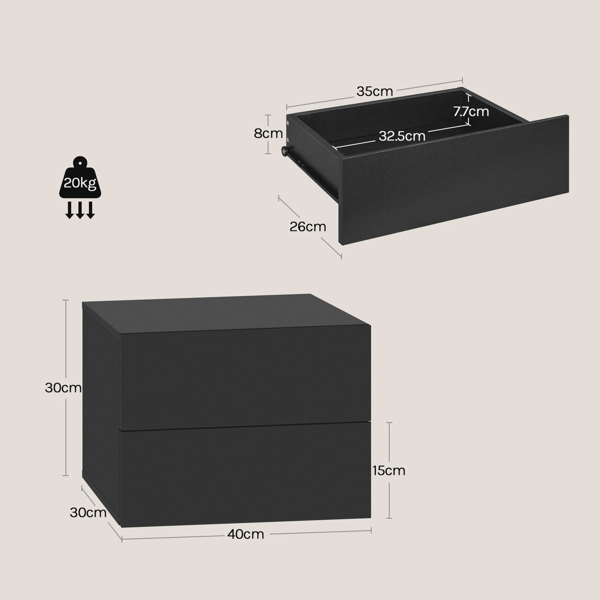 Zwevende Nachtkastje met Lade - Wandmontage - Modern Design (2 Stuks)