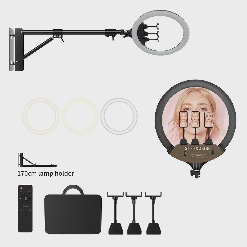 18 Inch Ring Light LED Videolamp met Statief & Telefoonhouder - Perfect voor YouTube, Live Streaming & Fotografie