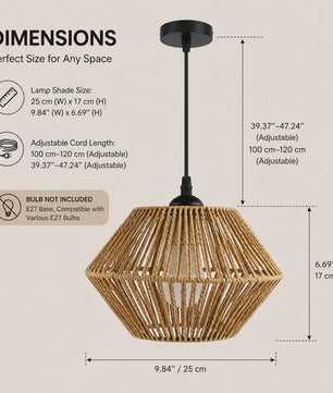 Hanglamp Gevlochten Hennep Touw met E27 Fitting - 1.2m Verstelbaar - Sfeervolle Decoratie