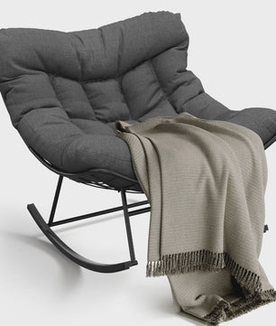 Oversized Papasan Schommelstoel Buiten - Comfortabele Lounge Stoel met Voetenbank