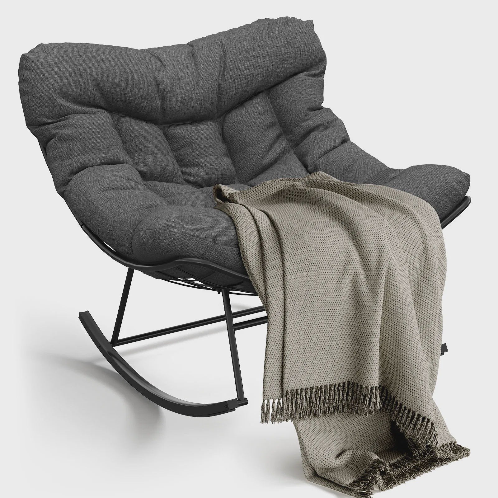 Oversized Papasan Schommelstoel Buiten - Comfortabele Lounge Stoel met Voetenbank