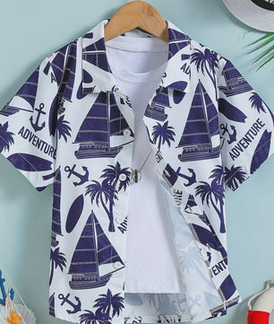 Kinder Hawaii Blouse Korte Mouw met Palmbomen Print - Perfect voor Vakantie en Buitenplezier