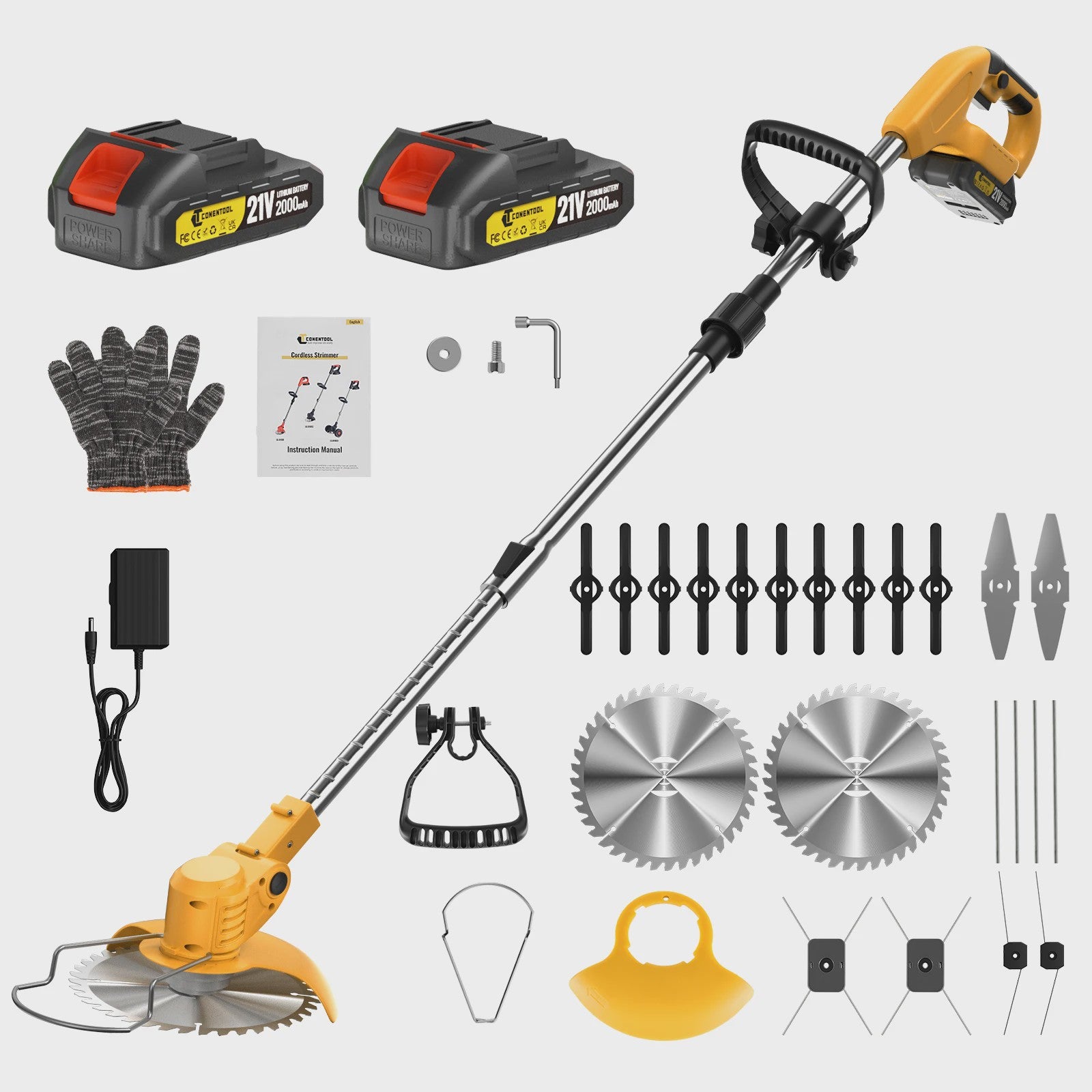 Krachtige 21V Accu Grastrimmer 15000RPM - Inklapbaar, met 5 Bladen & Makita 18V Batterij Compatibel - Snoerloze Bosmaaier & Onkruidtrimmer