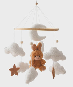 Houten Baby Mobiel voor Ledikant met Teddybeer, Maan en Sterren - Muziek & Rammelaar - Perfect Kraamcadeau