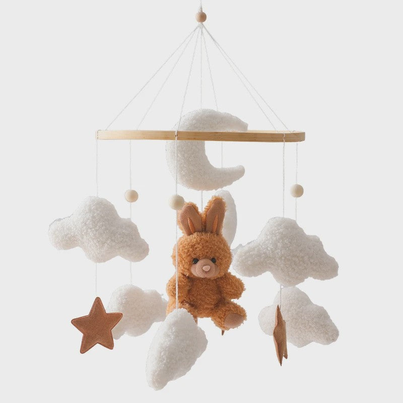 Houten Baby Mobiel voor Ledikant met Teddybeer, Maan en Sterren - Muziek & Rammelaar - Perfect Kraamcadeau