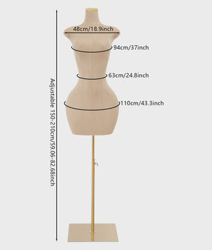 Verstelbare Dames Paspop Torso met Gouden Metalen Standaard - Ideaal voor Kledingpresentatie en Maatwerk