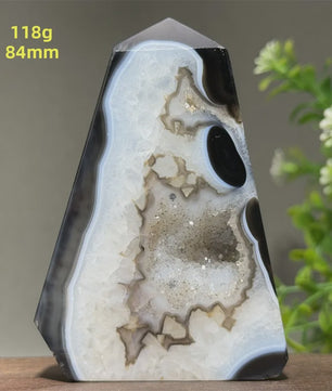 Zwarte Agaat Kristal Geode Obelisk - Natuurlijke Decoratie & Meditatie Steen
