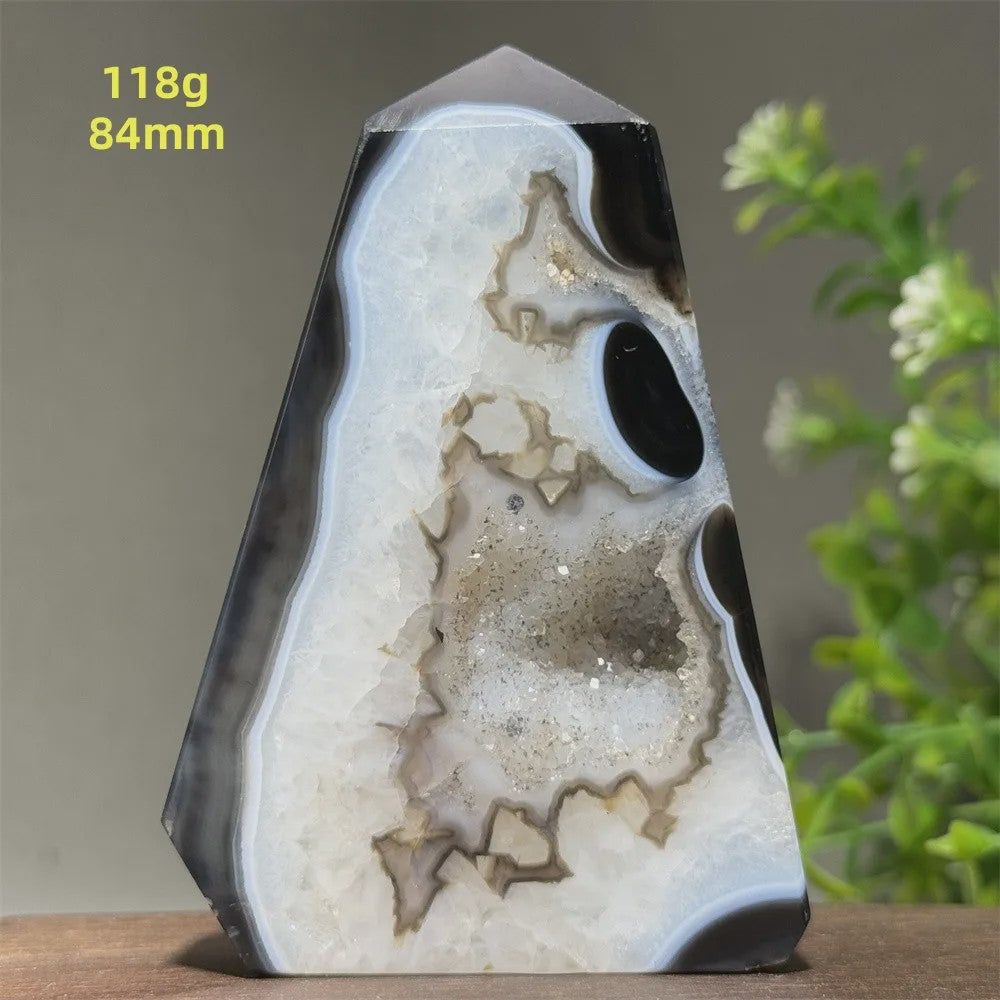 Zwarte Agaat Kristal Geode Obelisk - Natuurlijke Decoratie & Meditatie Steen
