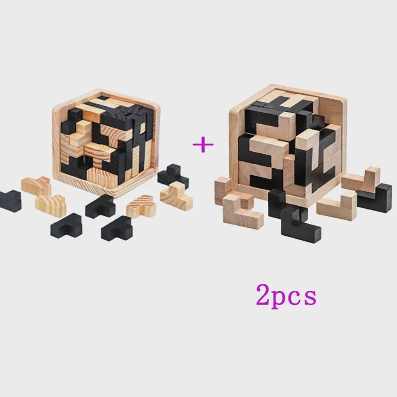 Houten 3D Kubus Puzzel - Educatief Breinbreker Spel voor Kinderen