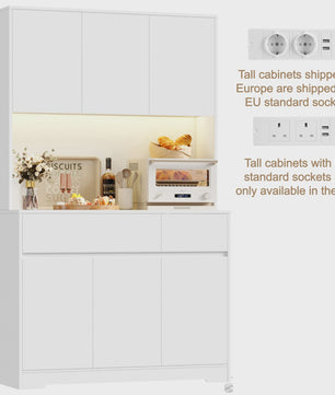Hoge Keukenkast met LED & Stopcontact - 180cm Breed - 6 Deuren, 2 Lades, Verstelbare Planken