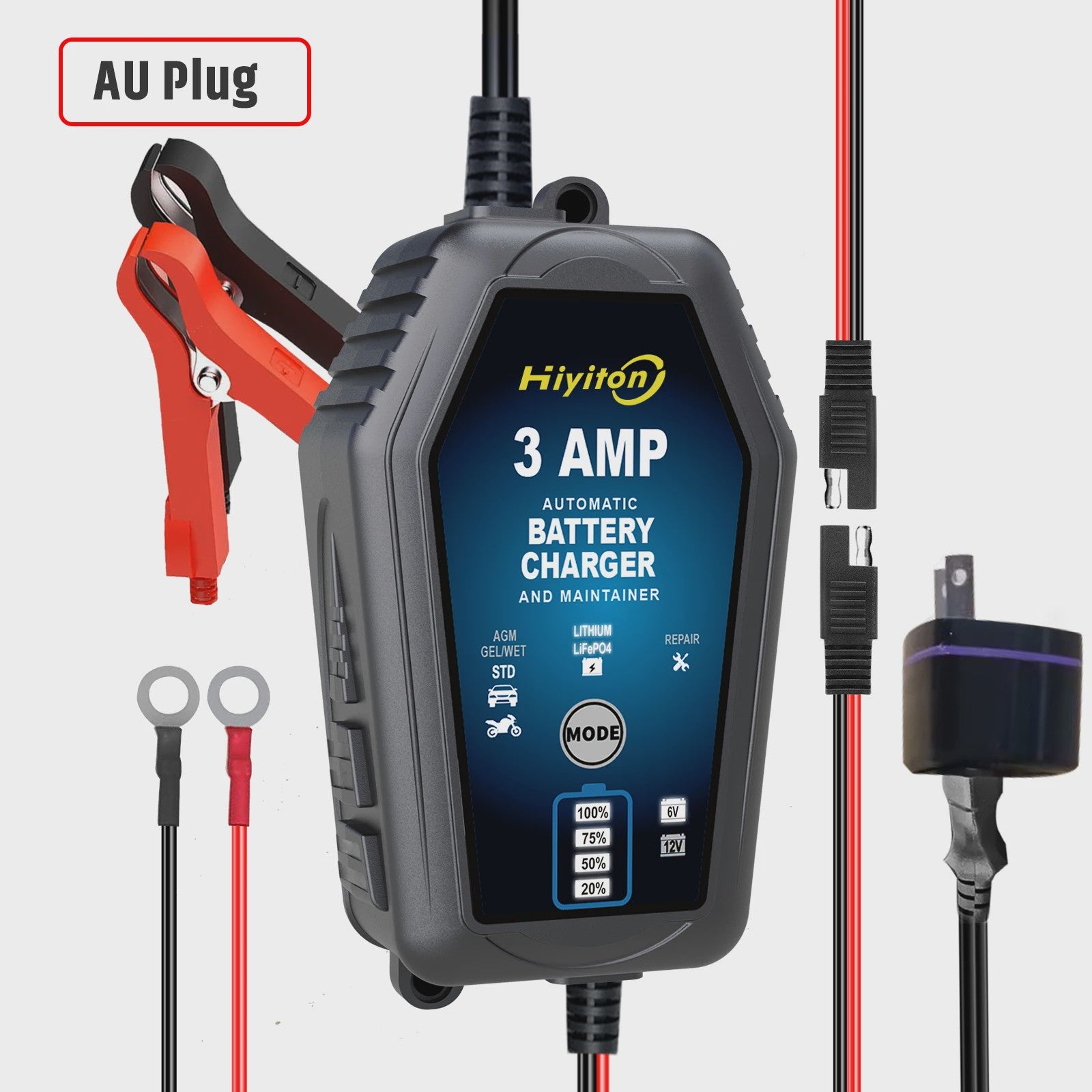 Slimme Acculader 6V/12V 3A voor Auto, Motor & Lithium Batterijen - Onderhoud & Reparatie
