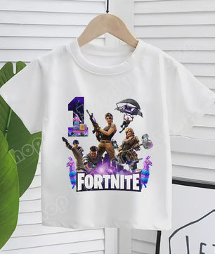 Fortnite Kinder T-shirt met Verjaardagsnummer - Zomer Kleding voor Jongens & Meisjes