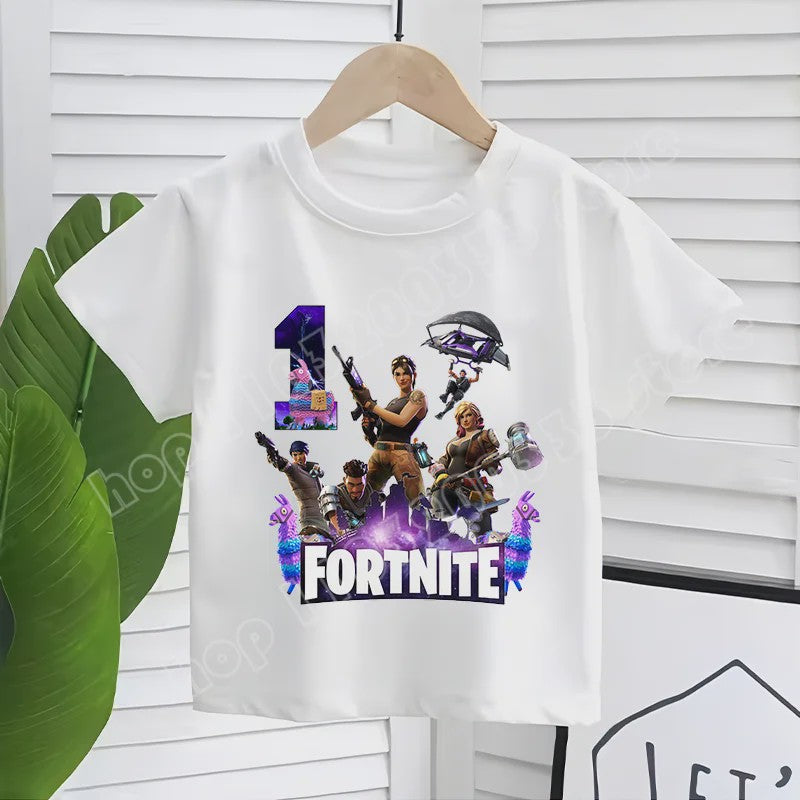 Fortnite Kinder T-shirt met Verjaardagsnummer - Zomer Kleding voor Jongens & Meisjes