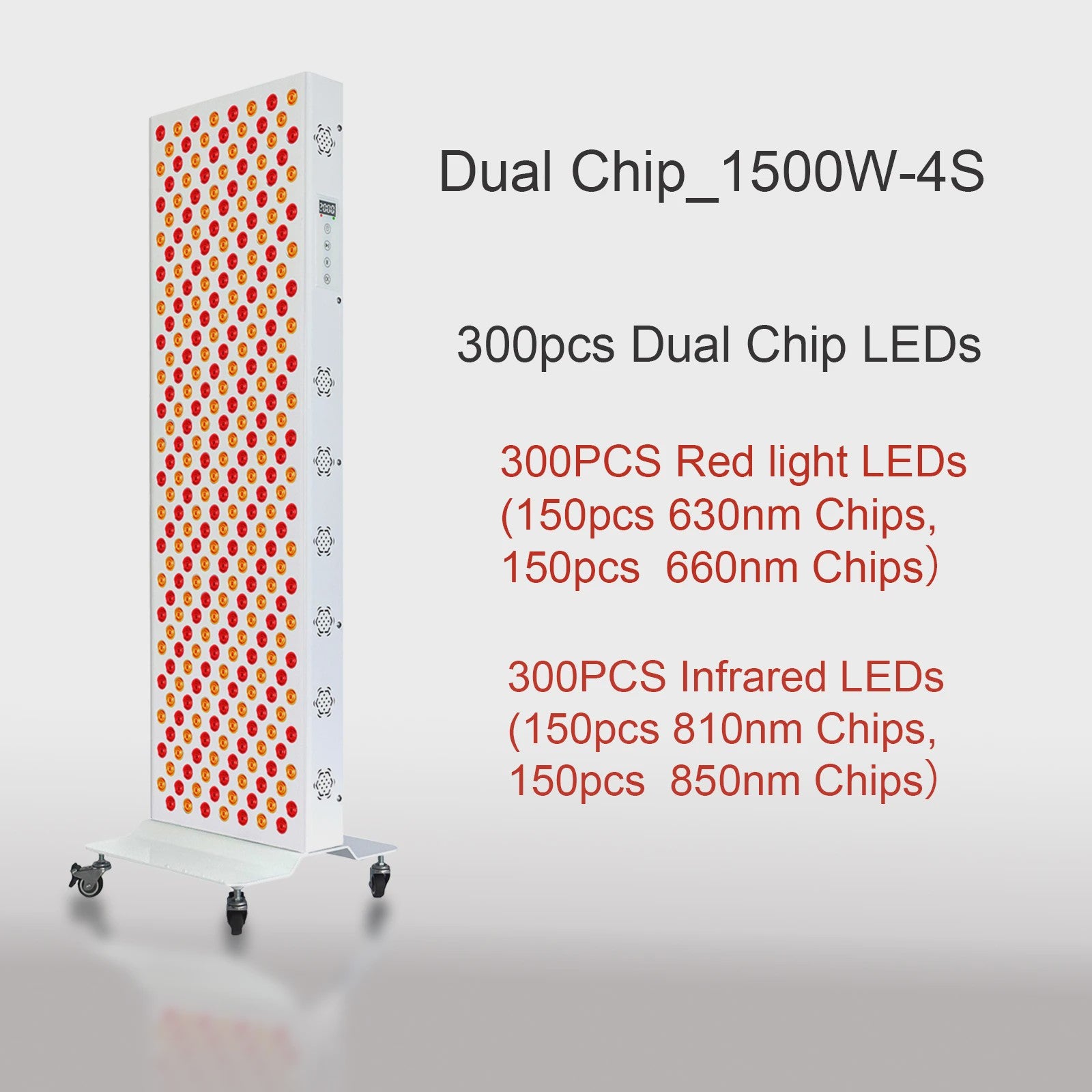 Dual Chip Roodlichttherapie Paneel LED - Gezicht & Lichaam - 630nm/660nm Rood & 810nm/850nm NIR